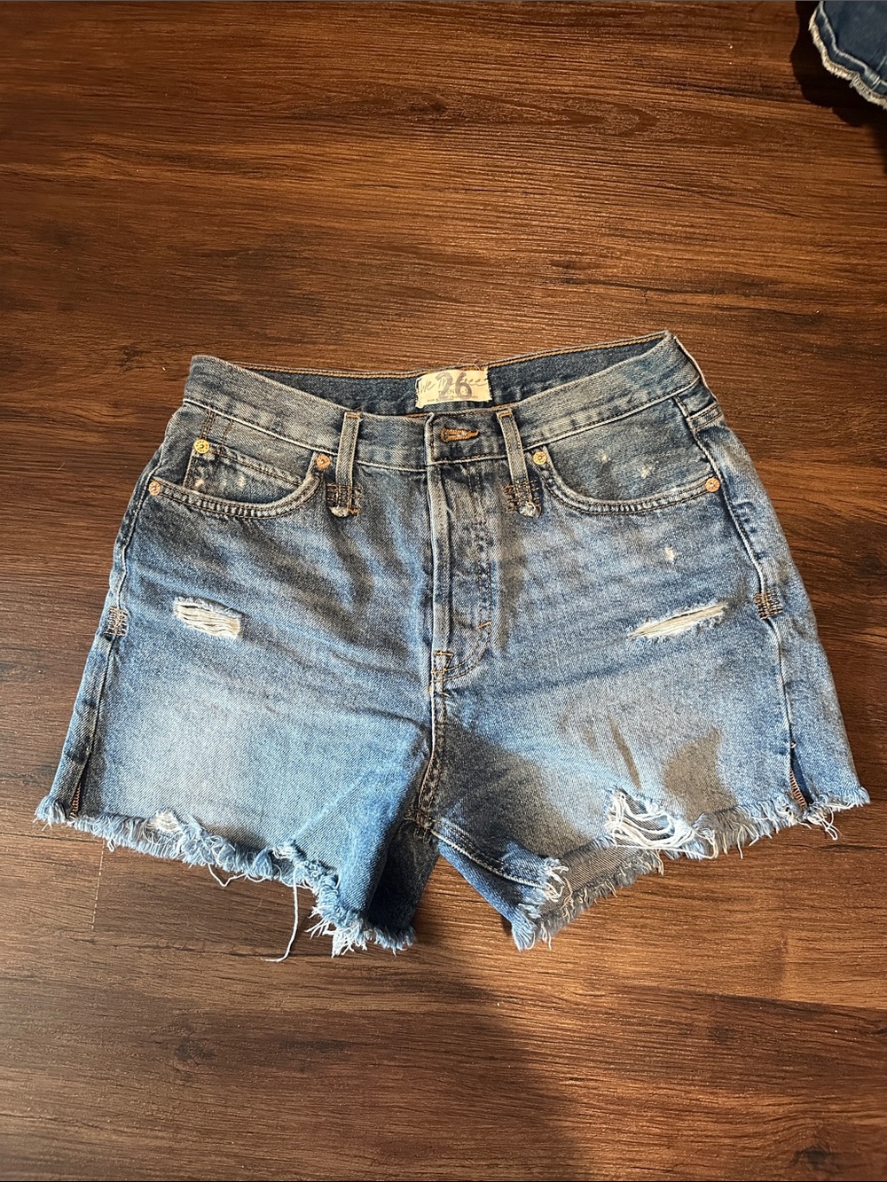 Free People Light Blue Distressed High-Rise Denim Shorts